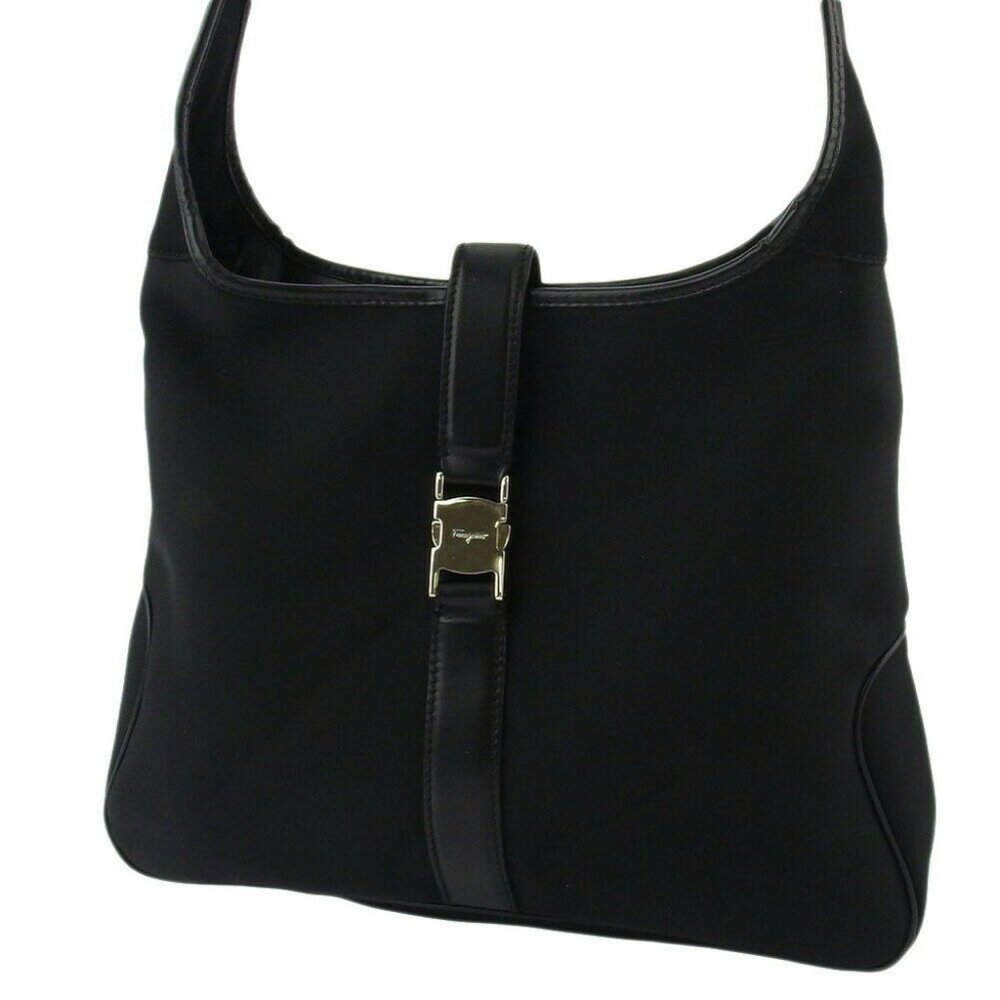 Authentic Salvatore Ferragamo shoulder bag logo canvas leather